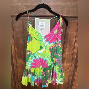 LaRoque Original 100% Silk Ladies Floral Ruffle Tank Style Blouse, size L